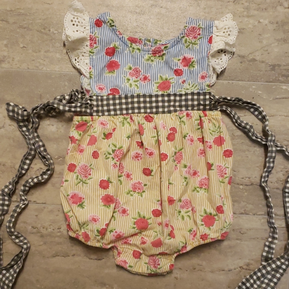 Mustard Pie Strawberry Field Romper Size 6 mo.